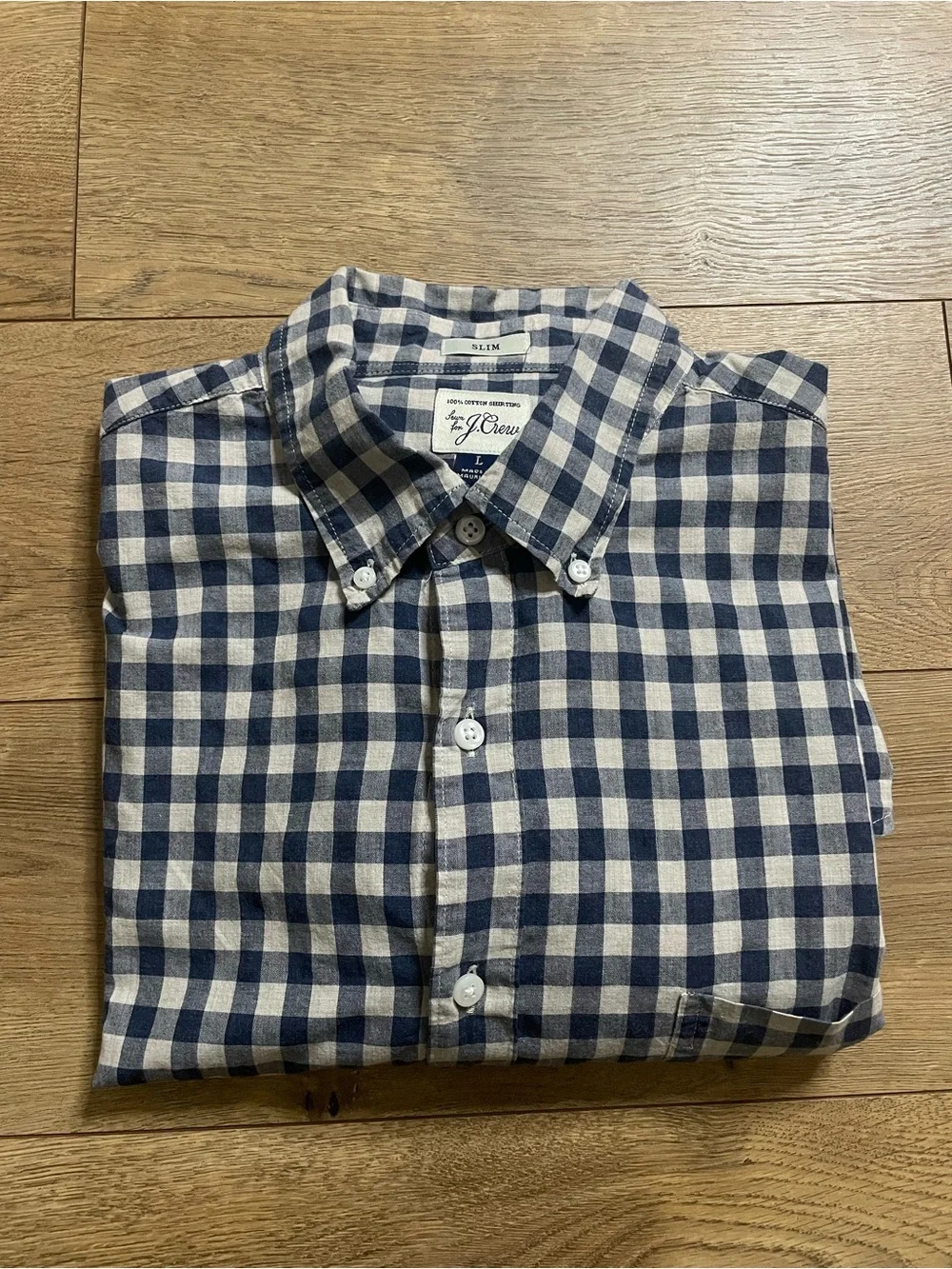 J. Crew Men's Navy and White Gingham Button-Down Shirt